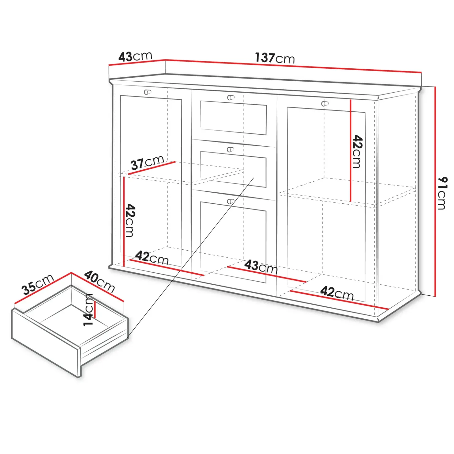 Garnero Arredamenti Madia 137x91h cm 2 cassetti 3 ante moderna bianco rovere Relaxio Clearance
