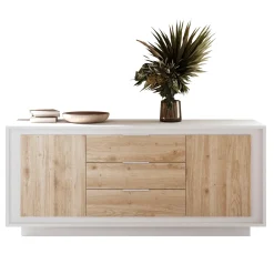 Garnero Arredamenti Madia 180x80h cm 3 cassetti 2 ante moderna bianco opaco rovere chiaro Deluxe Rovere - Bianco opaco