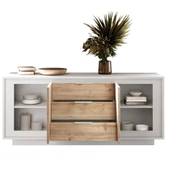 Garnero Arredamenti Madia 180x80h cm 3 cassetti 2 ante moderna bianco opaco rovere chiaro Deluxe Rovere - Bianco opaco