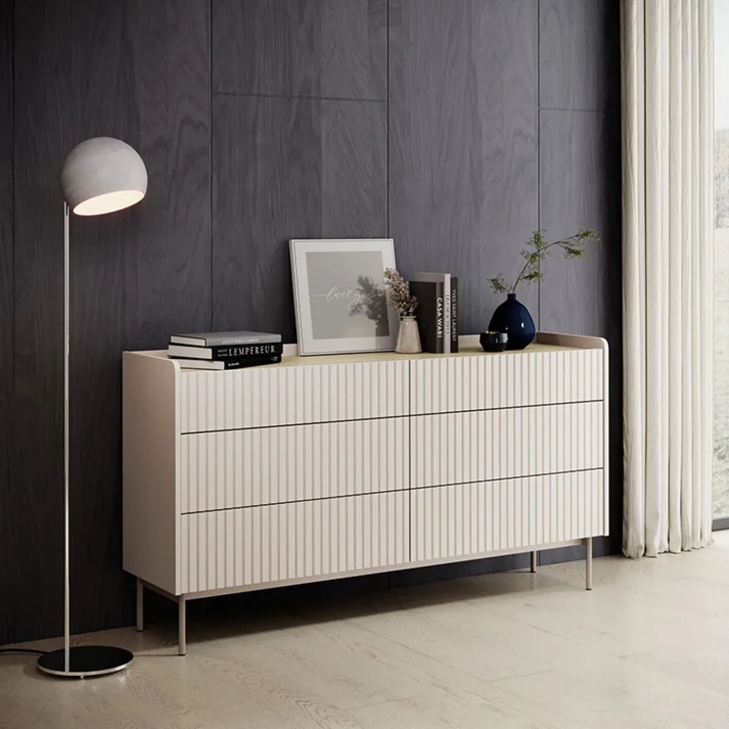 Garnero Arredamenti Madia 153x82h cm 6 cassetti beige cannettato rovere Fioca Best