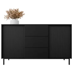 Garnero Arredamenti Madia 153x90h cm 3 cassetti design cannettato nero Strike Nero Opaco