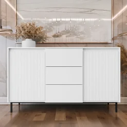 Garnero Arredamenti Madia 153x90h cm 3 cassetti design cannettato bianco Strike Bianco Opaco New