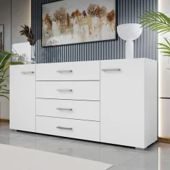 Garnero Arredamenti Madia 156x74h cm 4 cassetti design moderno bianco Pastello Clearance