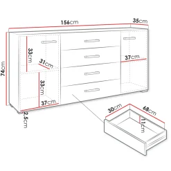 Garnero Arredamenti Madia 156x74h cm 4 cassetti design moderno bianco Pastello Clearance