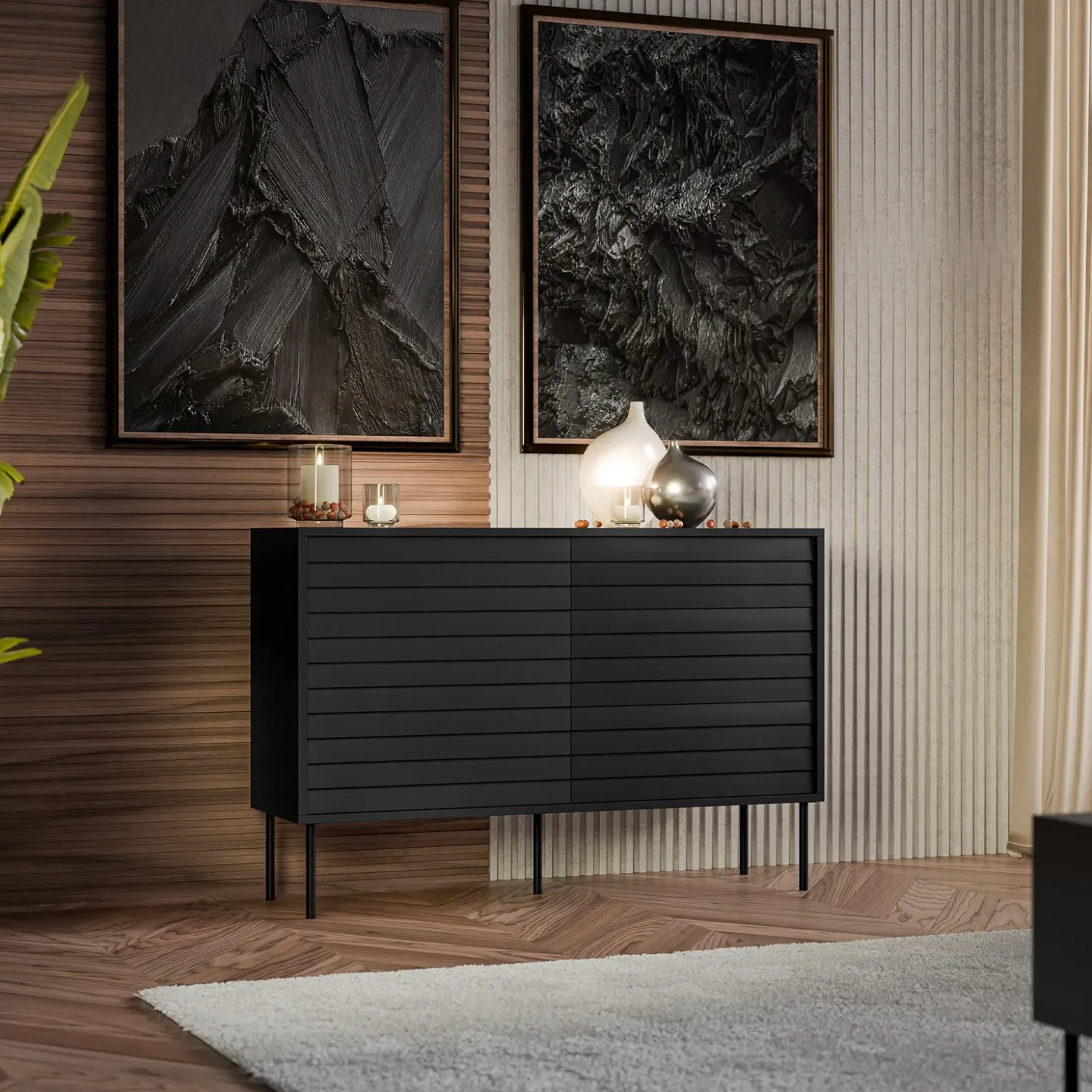 Garnero Arredamenti Madia 120x81h cm 3 cassetti moderna nero Wild Nero Opaco New