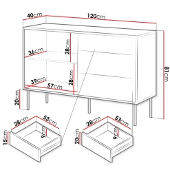 Garnero Arredamenti Madia 120x81h cm 3 cassetti moderna nero Wild Nero Opaco New