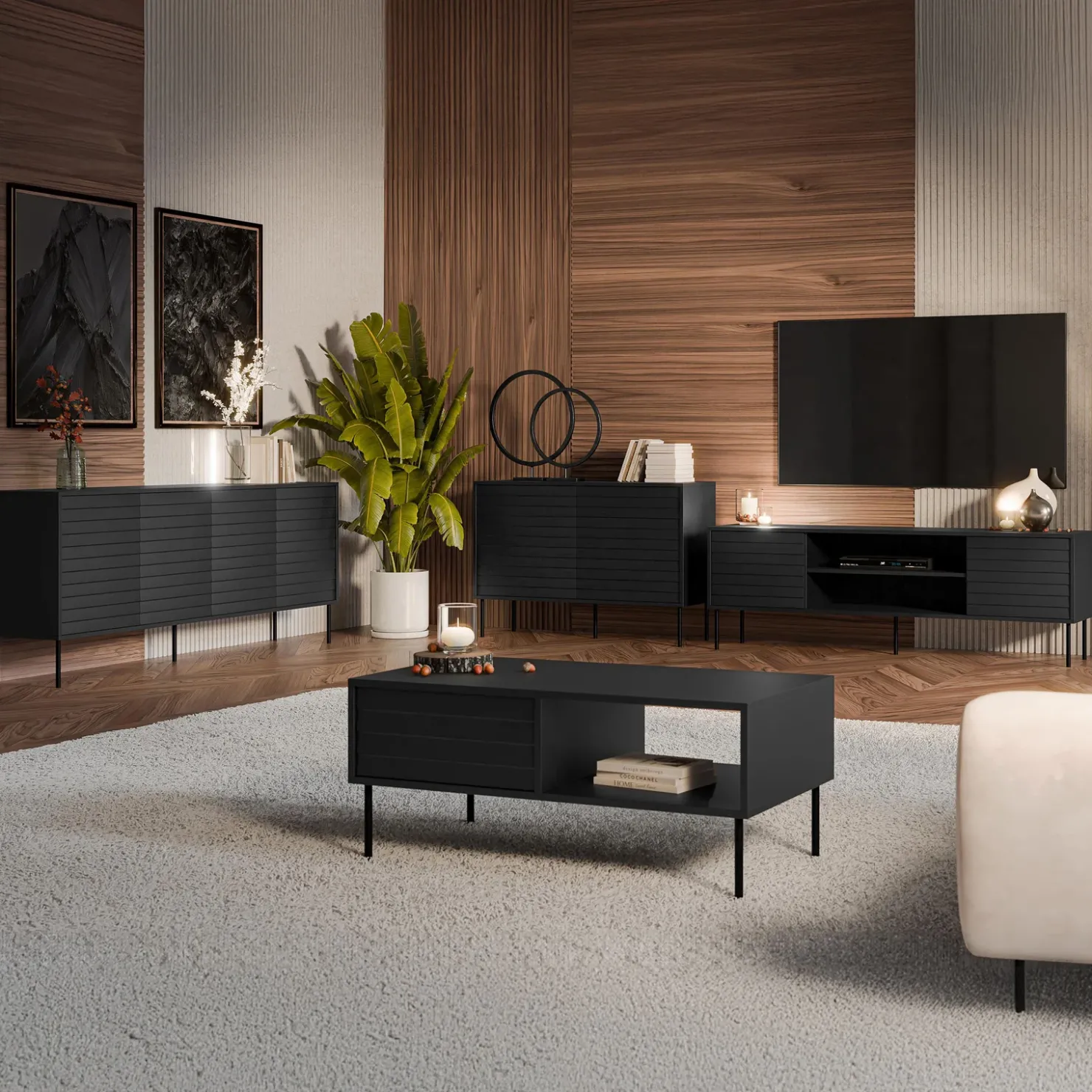 Garnero Arredamenti Madia 120x81h cm 3 cassetti moderna nero Wild Nero Opaco New