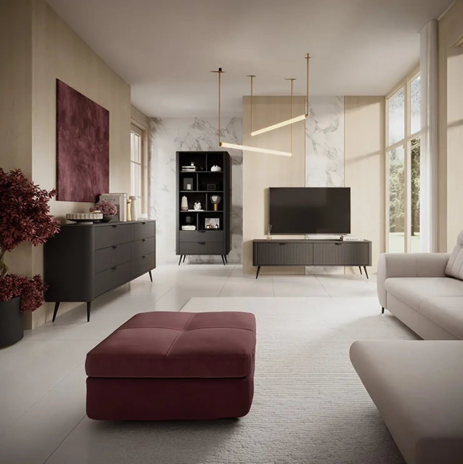 Garnero Arredamenti Madia 163x81h cm 6 cassetti moderna cannettato Ramis Nero Opaco Best