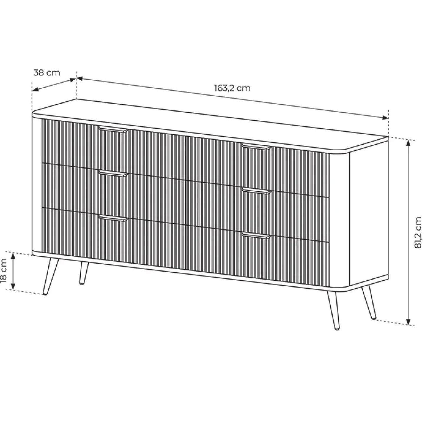 Garnero Arredamenti Madia 163x81h cm 6 cassetti moderna cannettato Ramis Nero Opaco Best