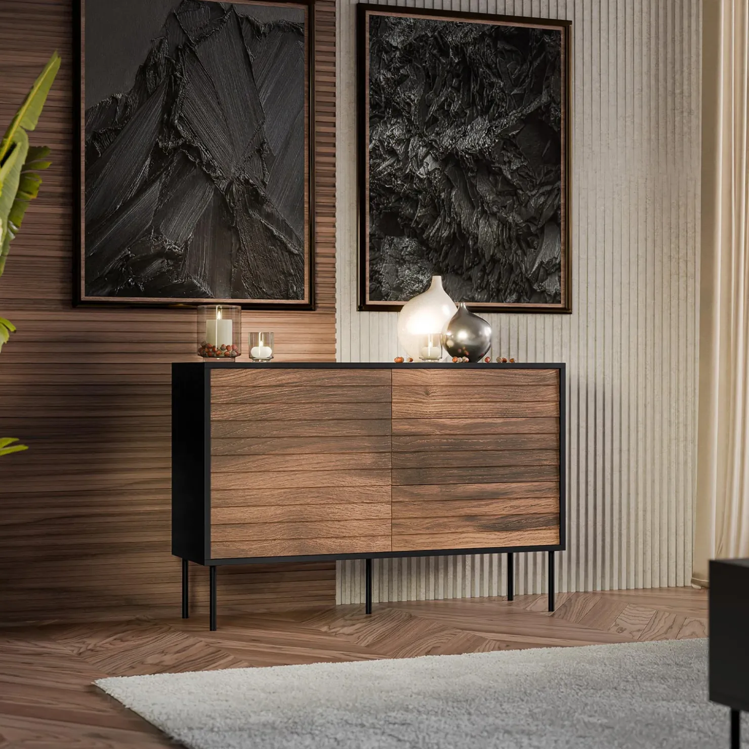 Garnero Arredamenti Madia 120x81h cm 3 cassetti moderna noce nero Wild Noce - Nero opaco New