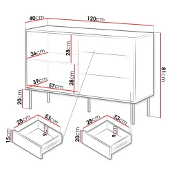Garnero Arredamenti Madia 120x81h cm 3 cassetti moderna noce nero Wild Noce - Nero opaco New