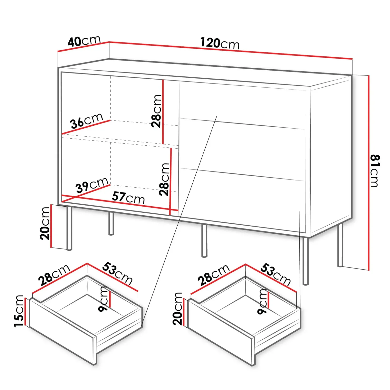 Garnero Arredamenti Madia 120x81h cm 3 cassetti moderna noce nero Wild Noce - Nero opaco New