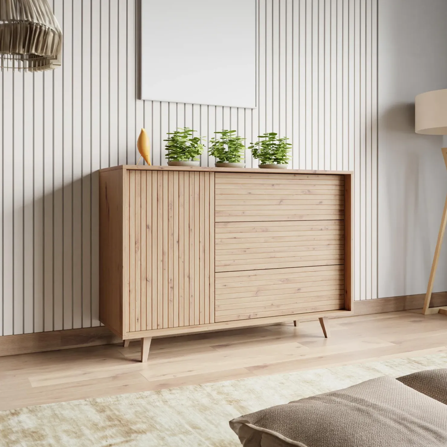 Garnero Arredamenti Madia 120x84h cm 3 cassetti rustica design cannettato rovere Branch Outlet