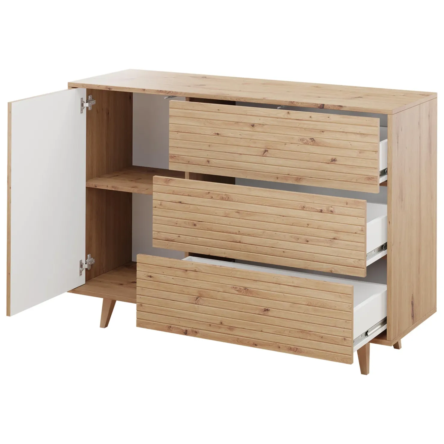 Garnero Arredamenti Madia 120x84h cm 3 cassetti rustica design cannettato rovere Branch Outlet