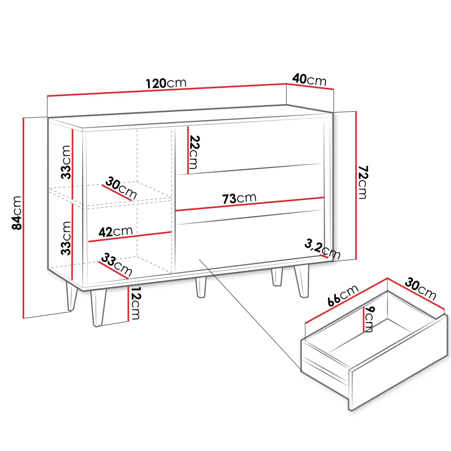 Garnero Arredamenti Madia 120x84h cm 3 cassetti rustica design cannettato rovere Branch Outlet