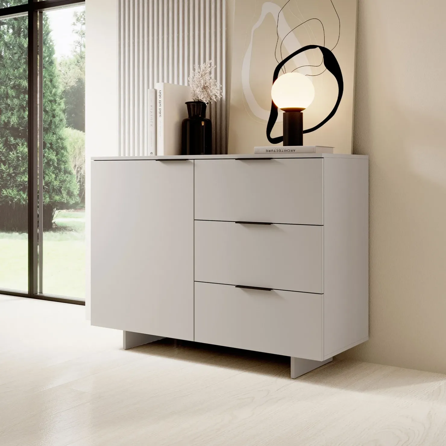 Garnero Arredamenti Madia 120x90h cm 3 cassetti soggiorno grigio Stone Sale