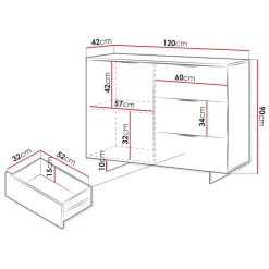 Garnero Arredamenti Madia 120x90h cm 3 cassetti soggiorno grigio Stone Sale