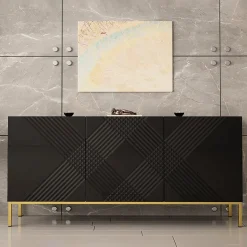 Garnero Arredamenti Madia 160x76h cm con frontale decorato moderna nero lucido Marisa New