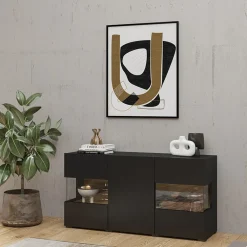 Garnero Arredamenti Madia 120x62h cm con vetrinetta moderna nero rovere Fusion Nero Opaco Sale