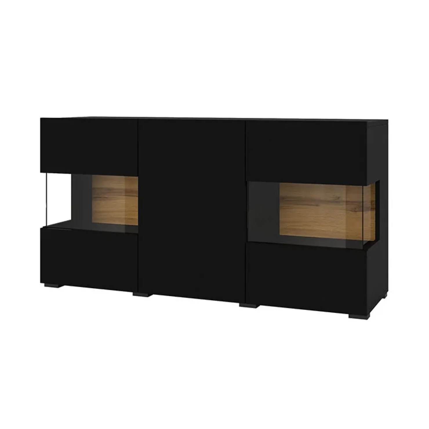 Garnero Arredamenti Madia 120x62h cm con vetrinetta moderna nero rovere Fusion Nero Opaco Sale