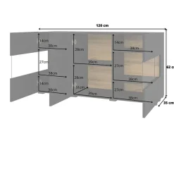 Garnero Arredamenti Madia 120x62h cm con vetrinetta moderna nero rovere Fusion Nero Opaco Sale