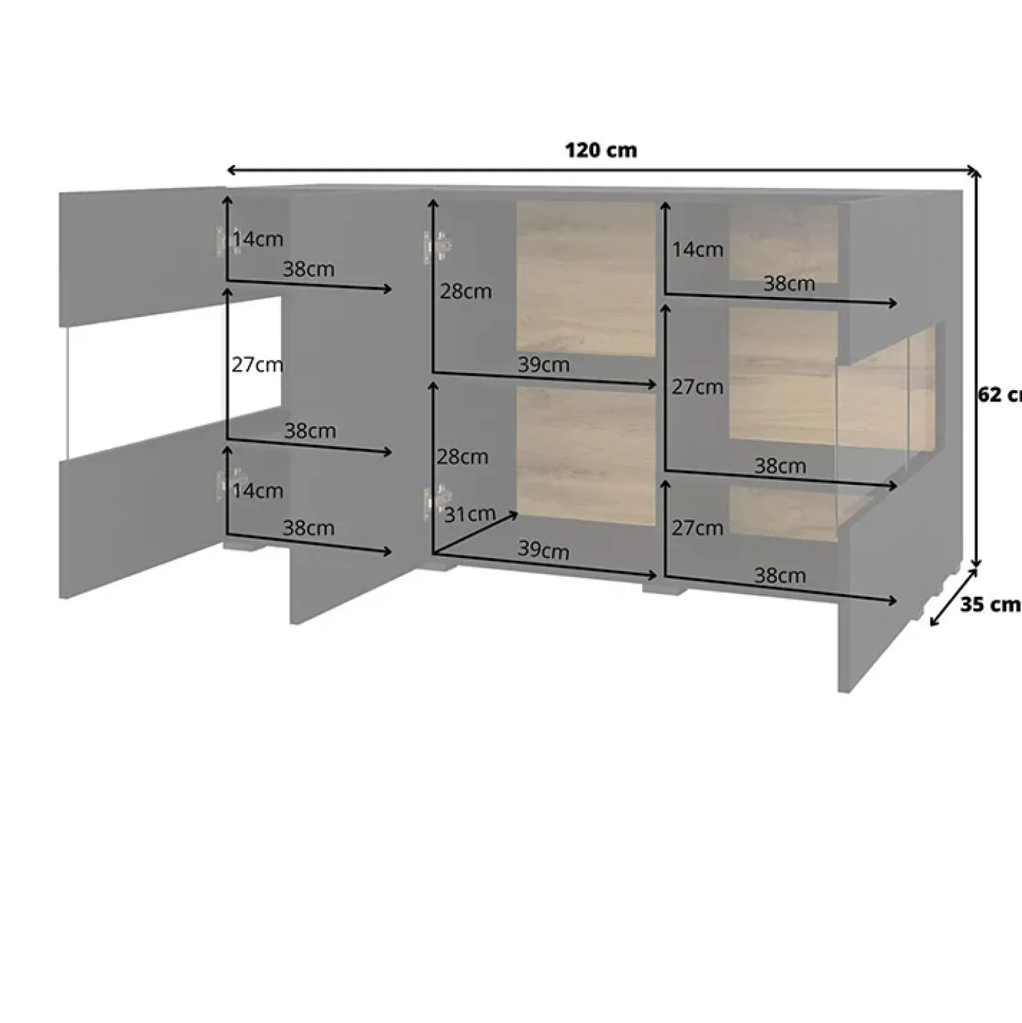 Garnero Arredamenti Madia 120x62h cm con vetrinetta moderna nero rovere Fusion Nero Opaco Sale