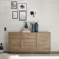 Garnero Arredamenti Madia 182x90h cm moderna 1 anta 3 cassetti rovere Alvarez Sale