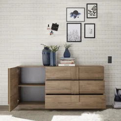 Garnero Arredamenti Madia 182x90h cm moderna 1 anta 3 cassetti rovere Alvarez Sale