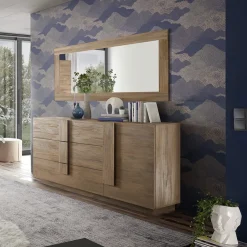 Garnero Arredamenti Madia 182x90h cm moderna 1 anta 3 cassetti rovere Alvarez Sale