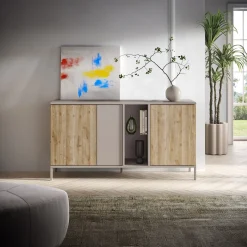 Garnero Arredamenti Madia 160x86h cm moderna 3 ante 2 vani soggiorno rovere chiaro beige Silka Sale