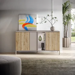 Garnero Arredamenti Madia 160x86h cm moderna 3 ante 2 vani soggiorno rovere chiaro beige Silka Sale