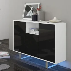 Garnero Arredamenti Madia 120x90h cm moderna bianco opaco nero lucido Kelli Gihome® Nero Lucido - Bianco opaco Clearance