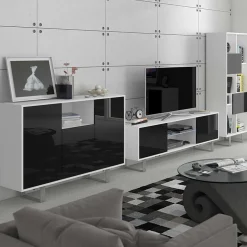 Garnero Arredamenti Madia 120x90h cm moderna bianco opaco nero lucido Kelli Gihome® Nero Lucido - Bianco opaco Clearance