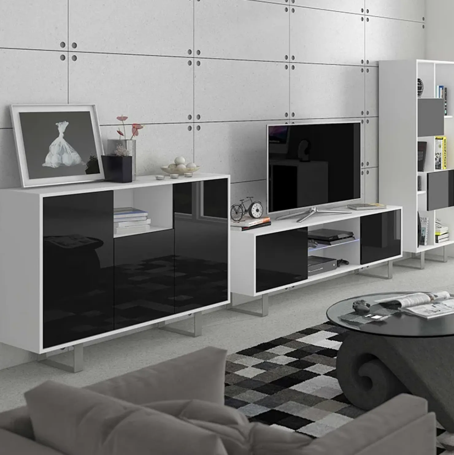 Garnero Arredamenti Madia 120x90h cm moderna bianco opaco nero lucido Kelli Gihome® Nero Lucido - Bianco opaco Clearance