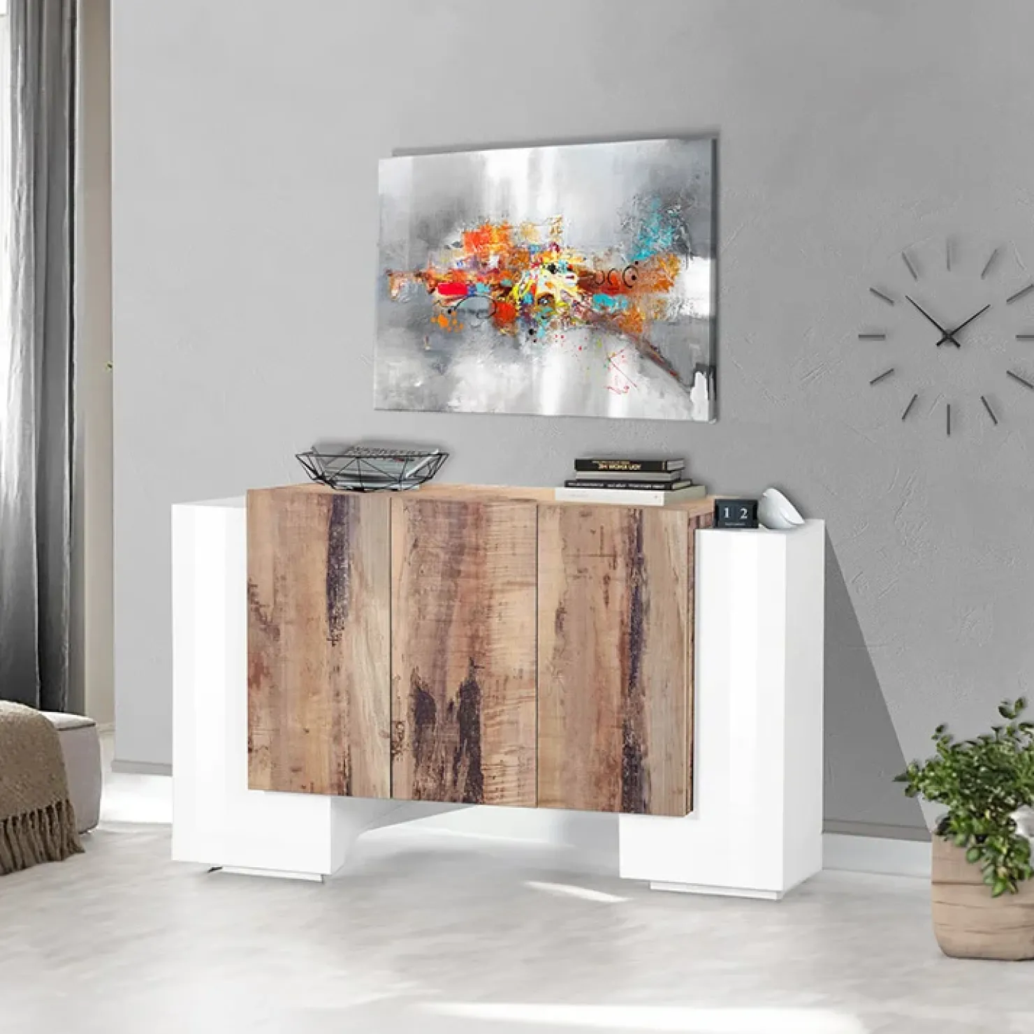 Garnero Arredamenti Madia 170x85h cm moderna bianco lucido rovere chiaro Akoya Bianco Lucido - Rovere Rustico Outlet