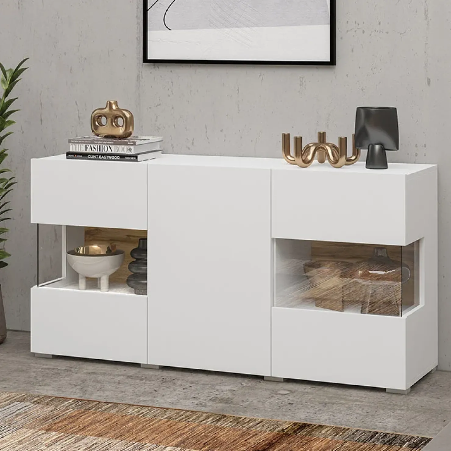 Garnero Arredamenti Madia 120x62h cm moderna bianco rovere Fusion Bianco Opaco Clearance