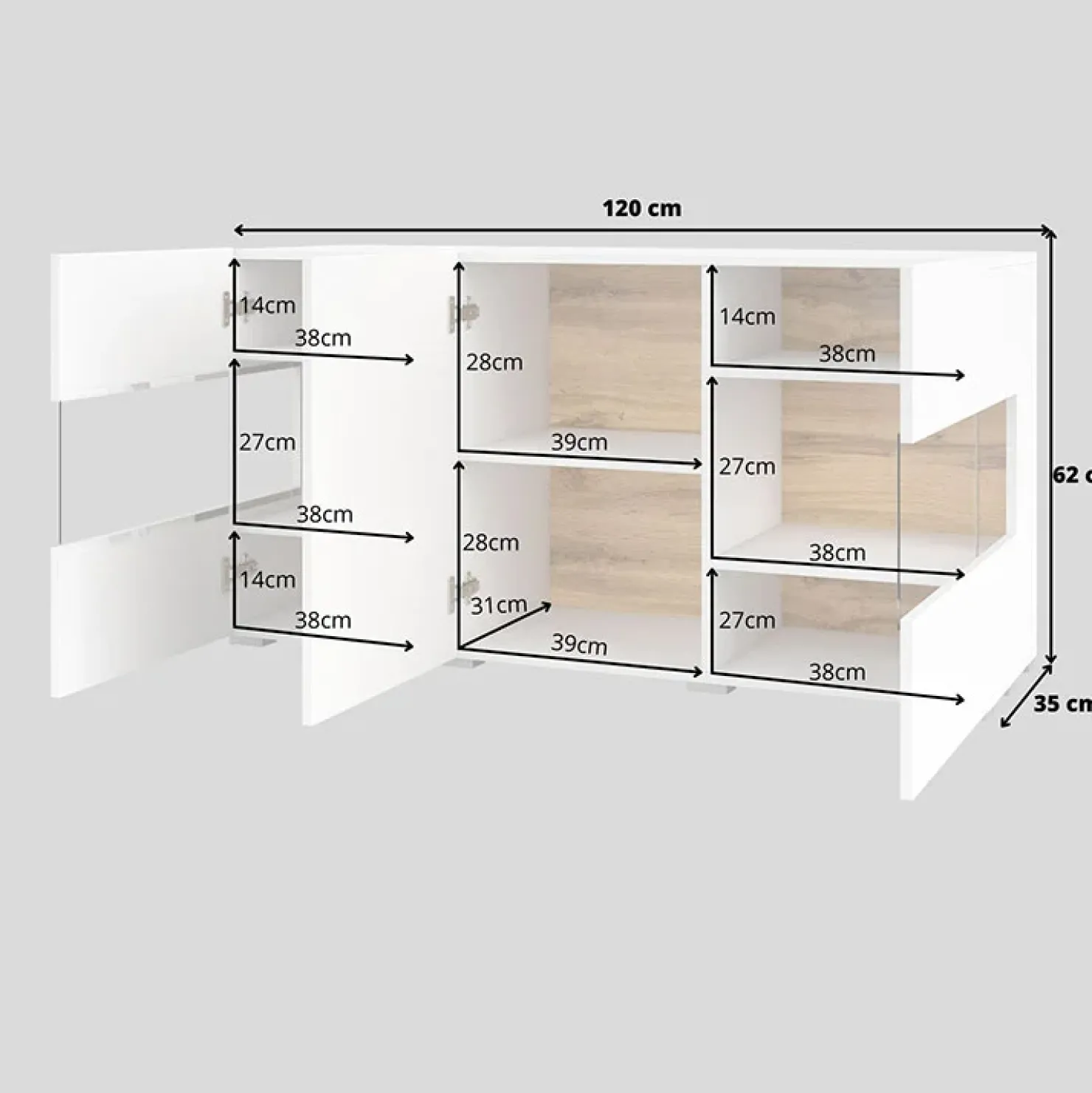 Garnero Arredamenti Madia 120x62h cm moderna bianco rovere Fusion Bianco Opaco Clearance