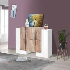 Garnero Arredamenti Madia 130x85h cm moderna bianco lucido rovere chiaro Akoya Bianco Lucido - Rovere Rustico Sale