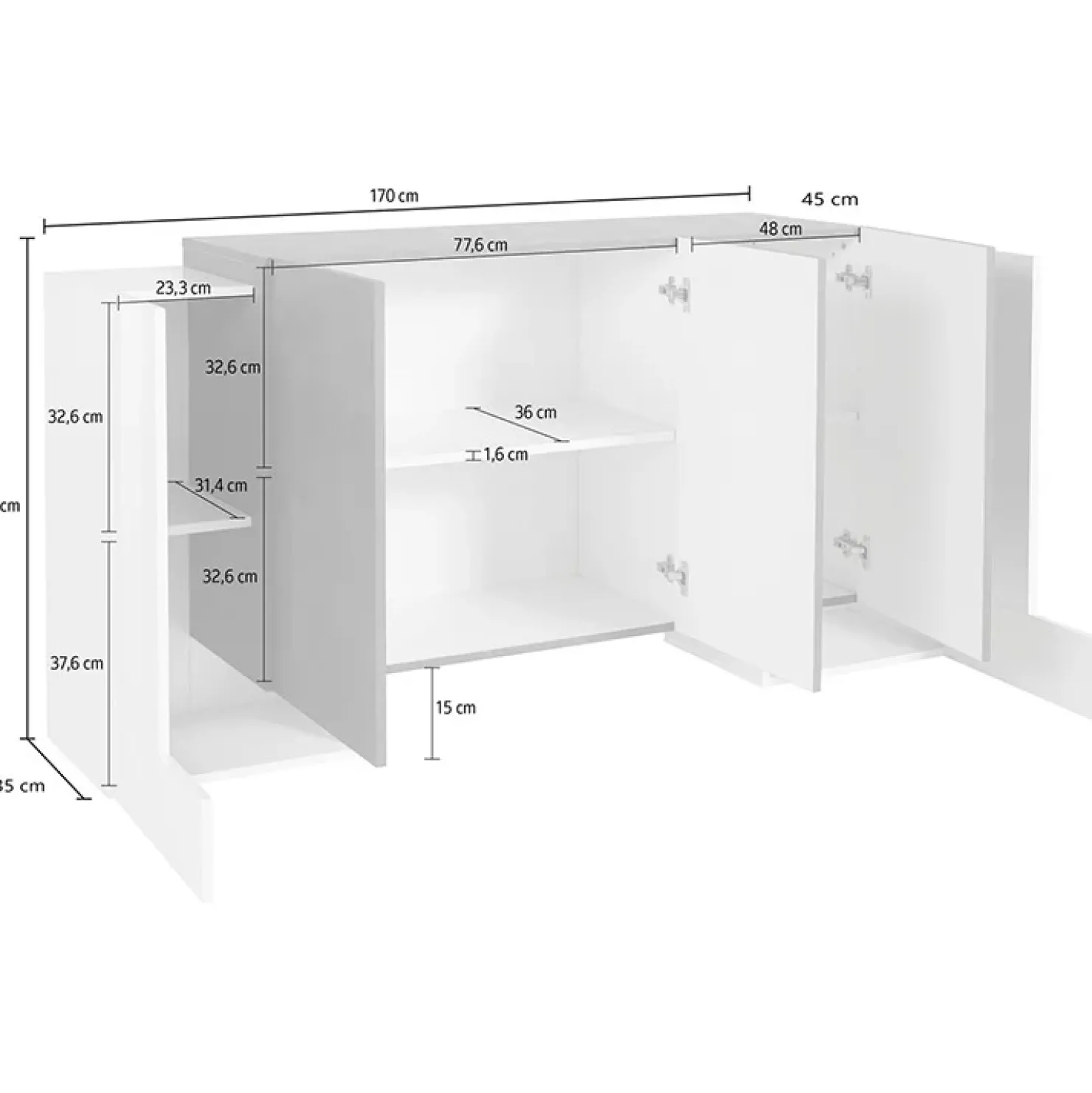 Garnero Arredamenti Madia 130x85h cm moderna bianco lucido ossido Akoya Bianco Lucido - Ossido New
