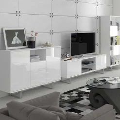 Garnero Arredamenti Madia 120x90h cm moderna bianco opaco e lucido Kelli Gihome® Bianco Lucido - Bianco Lucido Outlet