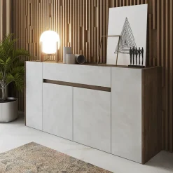 Garnero Arredamenti Madia 170x85h cm moderna design noce bianco spatolato Gib Bianco - Noce