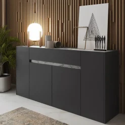 Garnero Arredamenti Madia 170x85h cm moderna design antracite marmo Gib Antracite - Marmo bianco