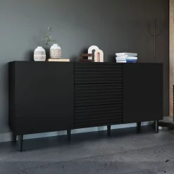 Garnero Arredamenti Madia 156x76h cm moderna design cannettato nero Flippo New