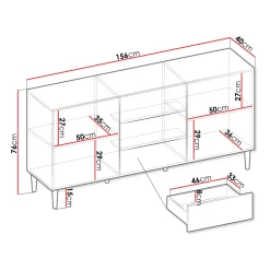 Garnero Arredamenti Madia 156x76h cm moderna design cannettato nero Flippo New