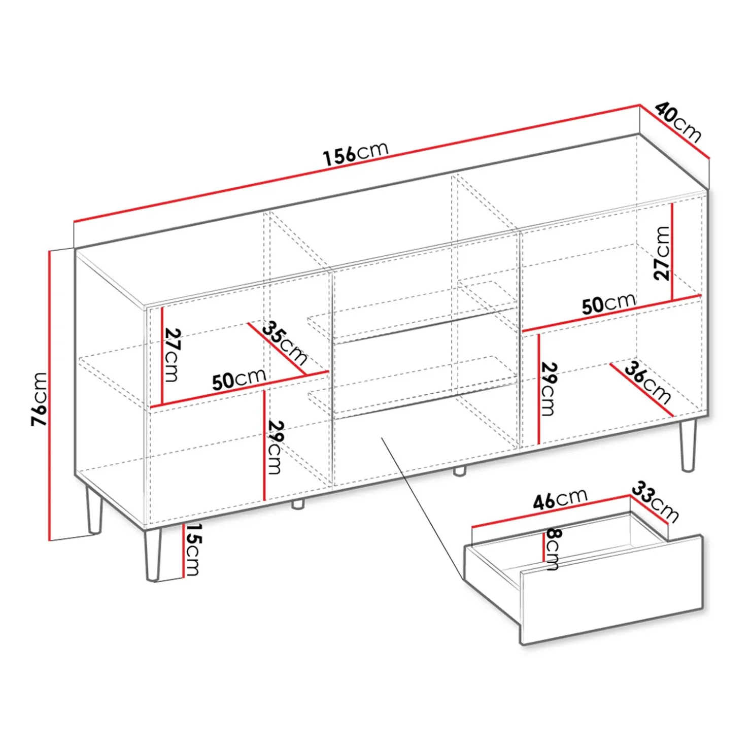 Garnero Arredamenti Madia 156x76h cm moderna design cannettato nero Flippo New