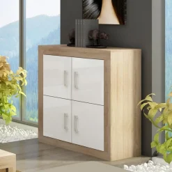 Garnero Arredamenti Madia 90x100h cm moderna rovere bianco lucido Ester Gihome® Bianco Lucido - Rovere Discount