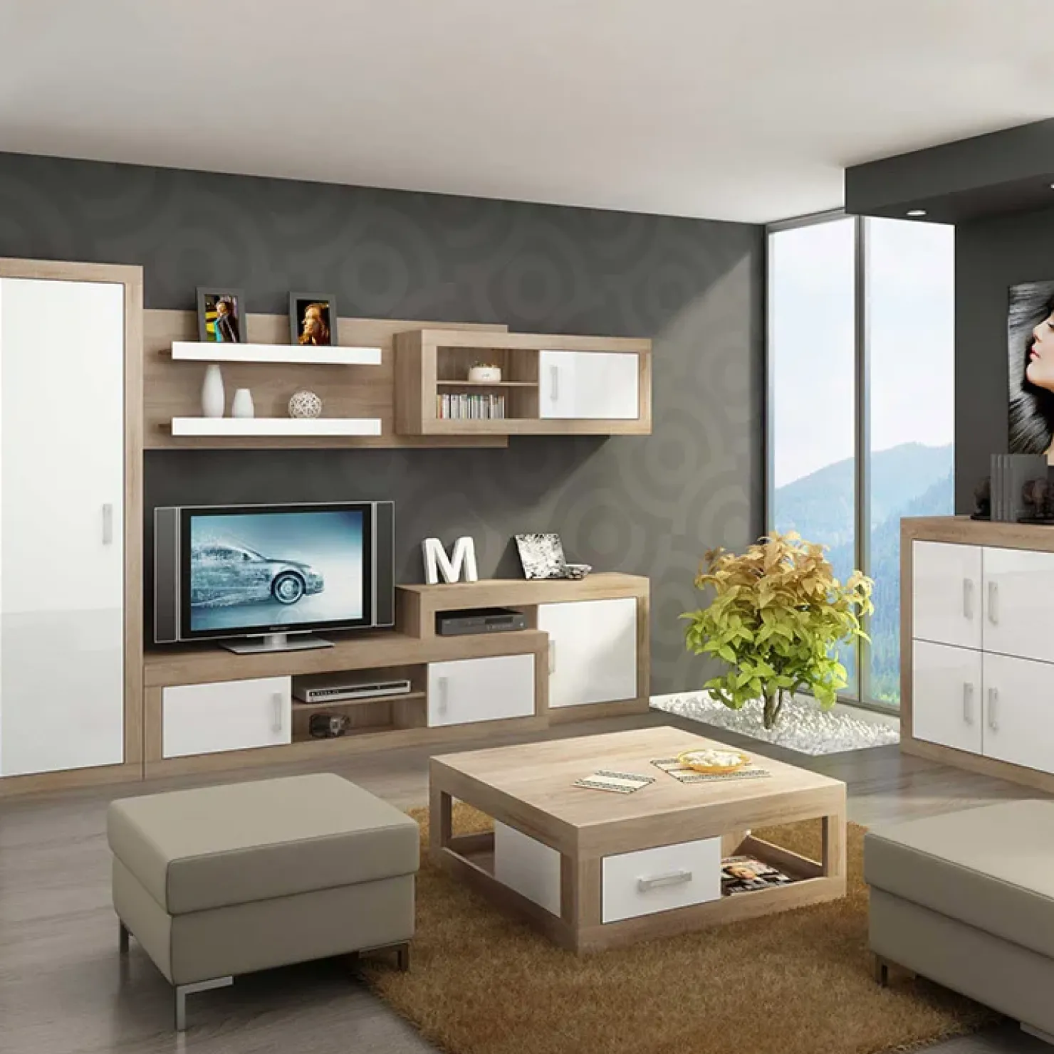 Garnero Arredamenti Madia 90x100h cm moderna rovere bianco lucido Ester Gihome® Bianco Lucido - Rovere Discount