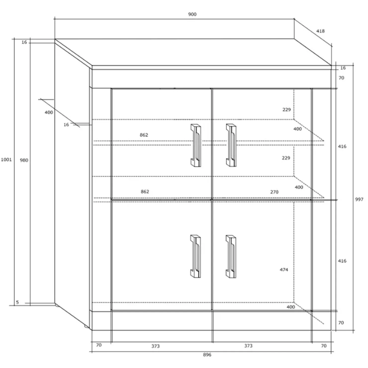 Garnero Arredamenti Madia 90x100h cm moderna rovere bianco lucido Ester Gihome® Bianco Lucido - Rovere Discount