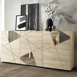 Garnero Arredamenti Madia 181x84h cm moderna samoa specchio con serigrafia 3 ante Olimpo Rovere Clearance