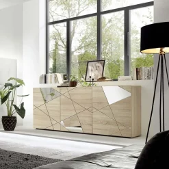 Garnero Arredamenti Madia 181x84h cm moderna samoa specchio con serigrafia 3 ante Olimpo Rovere Clearance